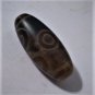 Old Tibetan Used Weathered Oily Agate 2-Eye 2-Money Hook Dzi Bead 4.4 CM