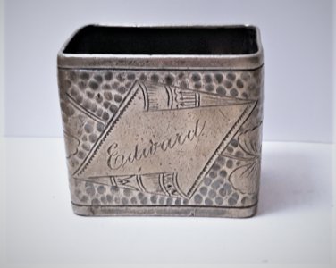Antique Victorian Aesthetic Sterling Silver Square Napkin Ring