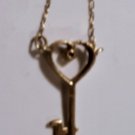 Vintage 14K Diamond Heart Key Pendant Necklace 16-1/2"