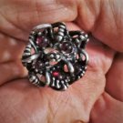 Vintage Sterling Silver Modernist Brutalist Garnet Artisan Flower Ring Size 8