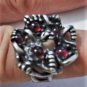 Vintage Sterling Silver Modernist Brutalist Garnet Artisan Flower Ring Size 8