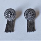 Vintage Sterling Silver Fringed Tassel Filigree Shield Tribal Earrings ANATOLI