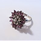 Vintage Art Deco Mid Century Palladium Diamond Ruby Ring Size 7