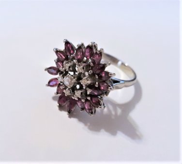 Vintage Art Deco Mid Century Palladium Diamond Ruby Ring Size 7