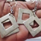 Vintage Sterling Silver Big Modernist Chain Dangle Dbl Diamond Wire Earrings