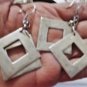 Vintage Sterling Silver Big Modernist Chain Dangle Dbl Diamond Wire Earrings