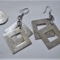 Vintage Sterling Silver Big Modernist Chain Dangle Dbl Diamond Wire Earrings