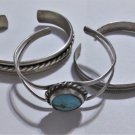 Vintage Sterling Silver Turquoise Navajo Southwestern Cuffs Lot Collection of 3