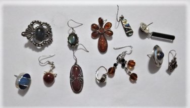 Vintage Nice Sterling Silver Single Earrings Lot Collection of 9