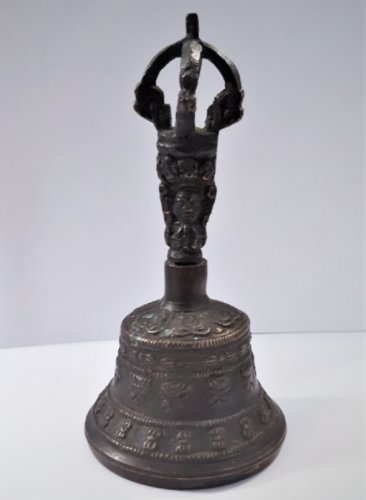 Antique Tibetan Bronze Ritual Ghanta Bell w/Dorje Handle & Bodhisattva Head