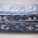 Antique Ming or Qing Blue White Porcelain Hand Inscribed Scholar Ink Box