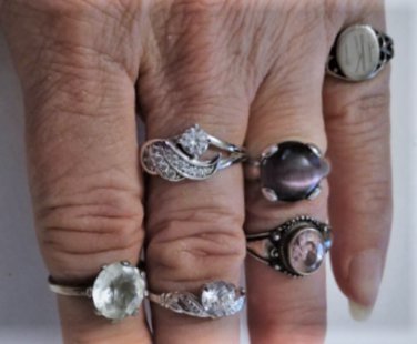 Vintage Sterling Silver Assorted Rings Lot Collection of Seven~ 22.6 Gr