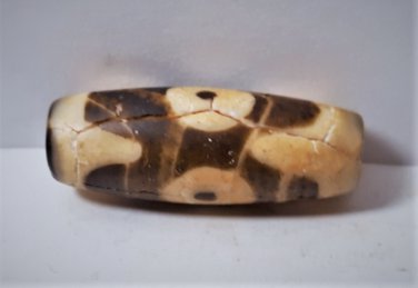 Old Tibetan 3-Eyed Tiger Tooth Used Weathered Oily Agate Dzi Bead 3.2 CM