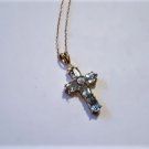 Vintage Sterling Silver Gold Vermeil Blue Stone Cross Pendant Necklace 18"