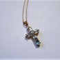 Vintage Sterling Silver Gold Vermeil Blue Stone Cross Pendant Necklace 18"