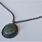 Vintage Sterling Silver Old Pawn Green Turquoise Navajo Pendant Necklace