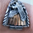 Vintage Sterling Silver & 10K Gold Navajo Watch Tips on Stainless Stretch Band