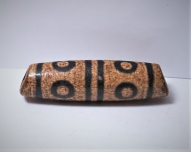 Old Tibetan Used Weathered Oily 8-Eyed Striped Brown Tan Agate Dzi Bead 5.9 CM
