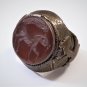 Antiq Sassanian Persian Carnelian Horse Intaglio Double Head Eagle Bronze Ring