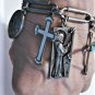 Vtg Sterling 925 Heavy Toggle Bracelet w Collection of Religious Charms Crosses
