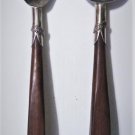 Antique Sterling Silver SAUL Mexico Mid Cent Modern Teak Handle Salad Serving