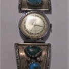 Vintage Sterling Silver Turquoise Navajo Watch Tips w Cromwell 3600 R/S Watch