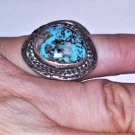 Vintage Sterling Silver Navajo Old Pawn Large Turquoise Cab Ring Size 5.5