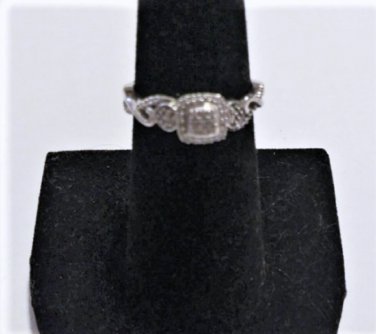 Vintage Sterling Silver & Diamond Ring Size ~7 Hallmark JD