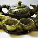 Antique Chinese Ming to Qing Spinach Jade Dragon & Unicorn Teapot Set
