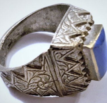 Antique Sassanian Persian Lapis Lazuli Cast Silver Ring 9