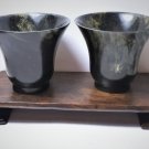 Antique Chinese Republican Spinach Jade Cups Set in Box