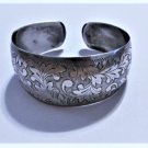 Vintage Sterling Silver Hand Etched Florentine Baroque Adjustable Cuff Bracelet