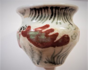 Antique Yuan Iron Red Copper Green Fish & Seaweed Aquatic Scene Porcelain Censer