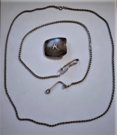 Vintage Sterling Silver Watch Chain Belt Buckle and Rope Necklace Chain Lot