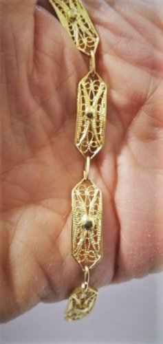 Vintage Sterling Silver with Gold Vermeil Filigree Link Bracelet 7"