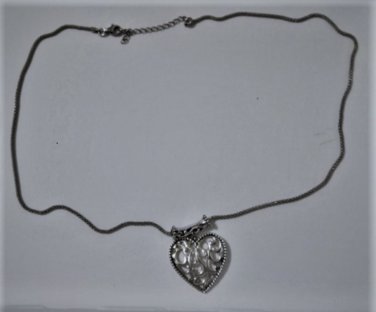 Vintage Sterling Silver Large Heart Slide Pendant Necklace Adjustable 20-22"