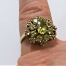 Vtg 10K YG Peridot Cluster Cocktail Ring Size 7.5