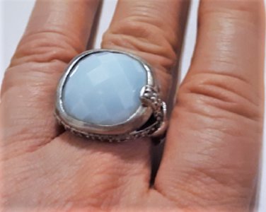 Vintage Sterling 925 Silver HUGE Faceted Agate & CZ Statement Ring Size 10.5