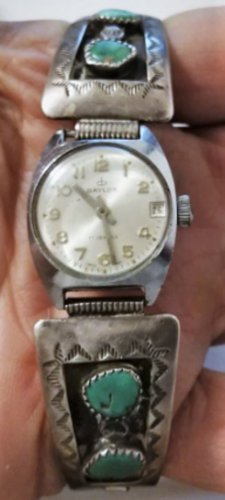 Vintage Sterling 925 Silver Turquoise Southwest Navajo Band BAYLOR Wind Watch