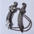 Vintage Sterling 925 Double Chains Scimitar Swords Sweater Pin Brooch