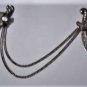 Vintage Sterling 925 Double Chains Scimitar Swords Sweater Pin Brooch