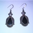 Vintage Sterling Silver Southwestern Black Onyx Dangle Drop Earrings