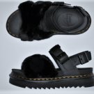 Dr Martens VOSS II Fluffy Blk Hydro Leather & Milo Fur Sandals US W 9 UK 7 NEW