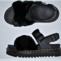 Dr Martens VOSS II Fluffy Blk Hydro Leather & Milo Fur Sandals US W 9 UK 7 NEW