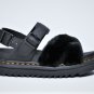 Dr Martens VOSS II Fluffy Blk Hydro Leather & Milo Fur Sandals US W 9 UK 7 NEW