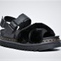 Dr Martens VOSS II Fluffy Blk Hydro Leather & Milo Fur Sandals US W 9 UK 7 NEW