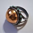 Vintage Sterling 925 Silver Turquoise Rose Gold Dome Ring BARSE Size 12