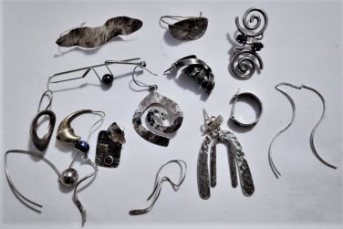 Vintage Sterling Silver MODERNIST Single Earrings Lot
