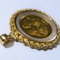 Vtg 14K & 999.9 Royal Angels Coin in Rope Coin Bezel Mother Pearl Backed Pendant