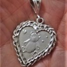 Vintage Sterling & 999 Silver Teddy Bear Heart in Bezel Charm or Pendant